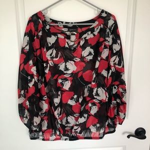 Women’s Red and Black Floral Blouse.